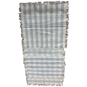 Vintage Blue White Plaid Fringed Placemats Set of 4 Farmhouse Cottage